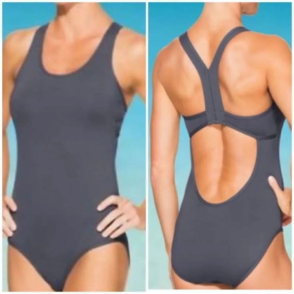 Athleta Ready to Run One Piece Swimsuit size Medium Gray